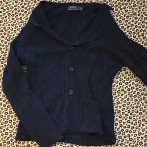 Polo Ralph Lauren Men's Black Navy Button-Down Knit Cardigan Blazer - Small